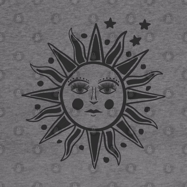 Vintage Sun Face Black by MinimalLineARt